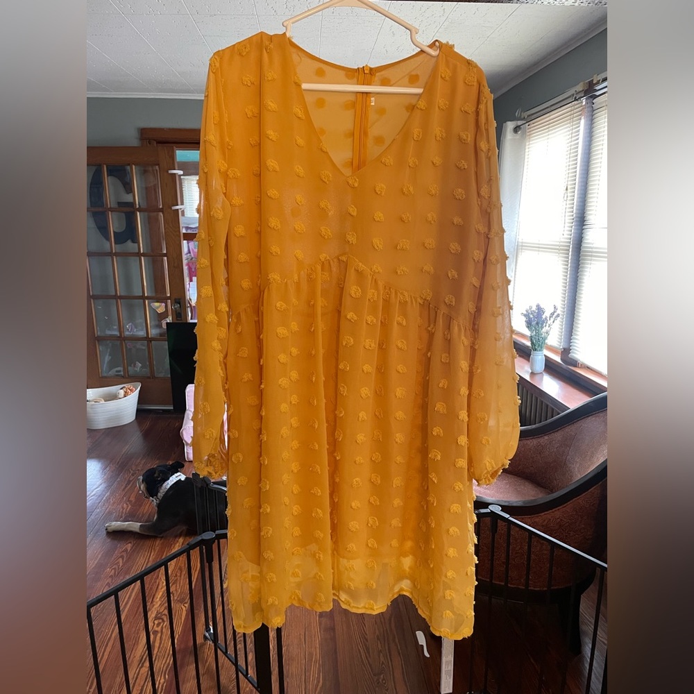 New without tags XL 3/4 sleeve Mustard yellow Dress.